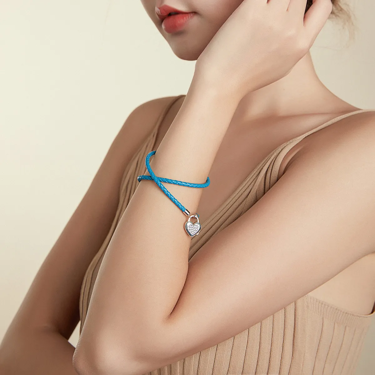 Pandora Style Heart Lock Leather Bracelet - SCB200