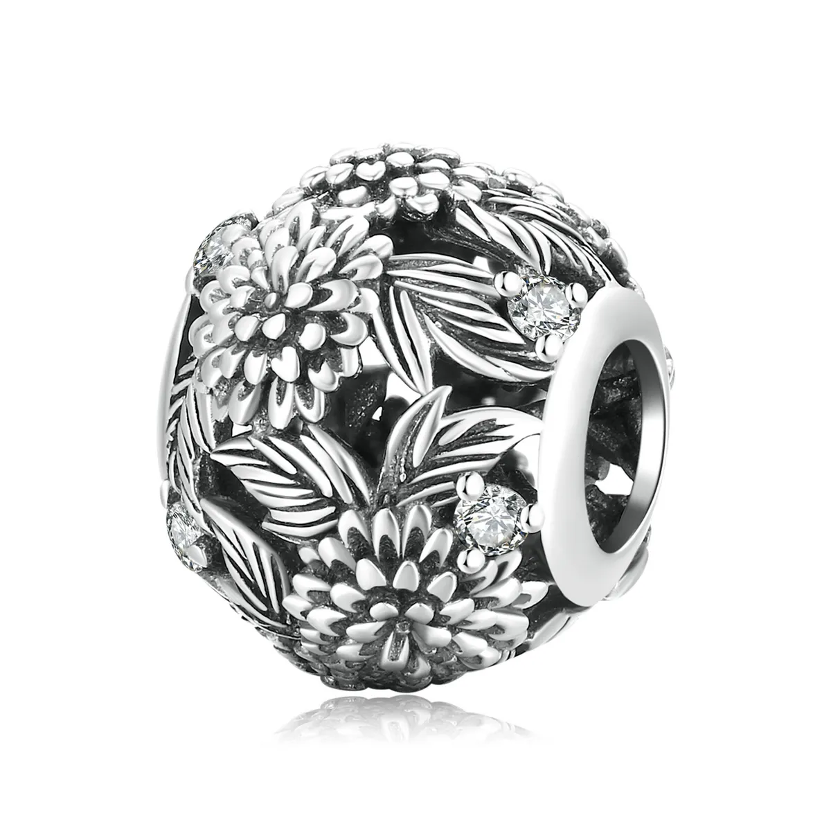 charm cu modele florale în relief în stil pandora scc2097