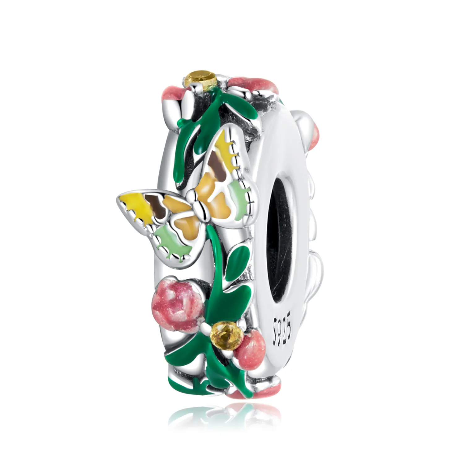 charm pandantiv stil pandora cu fluture și floare scc2251