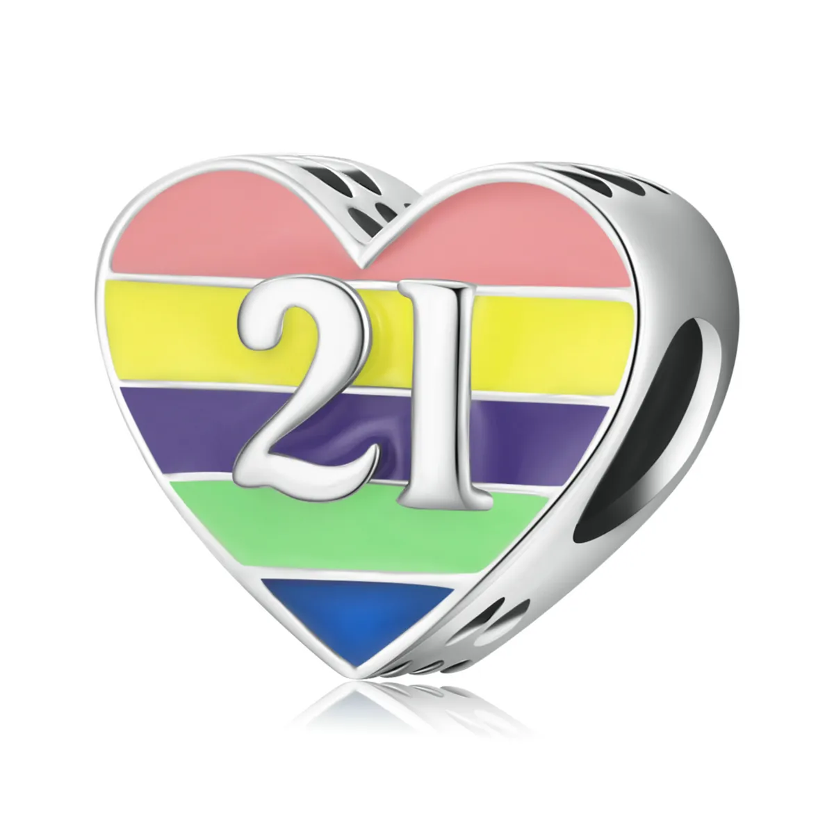 Pandantiv stil Pandora în formă de inimă în culorile curcubeului - BSC548