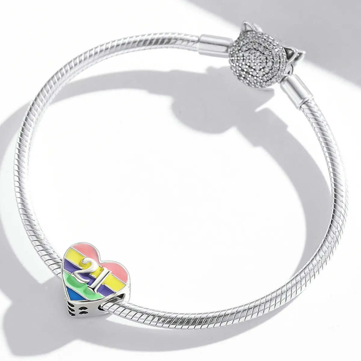 Pandantiv stil Pandora în formă de inimă în culorile curcubeului - BSC548
