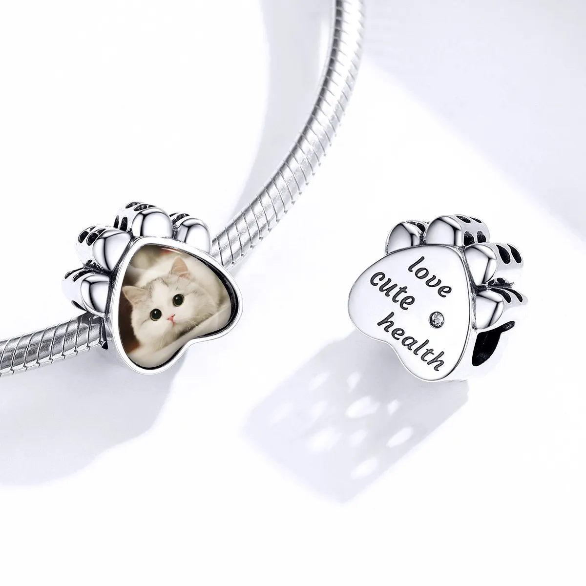 Pandora Stil Amuletă Personalizată cu Poza de Lăbuță de Pisică - SCC1436