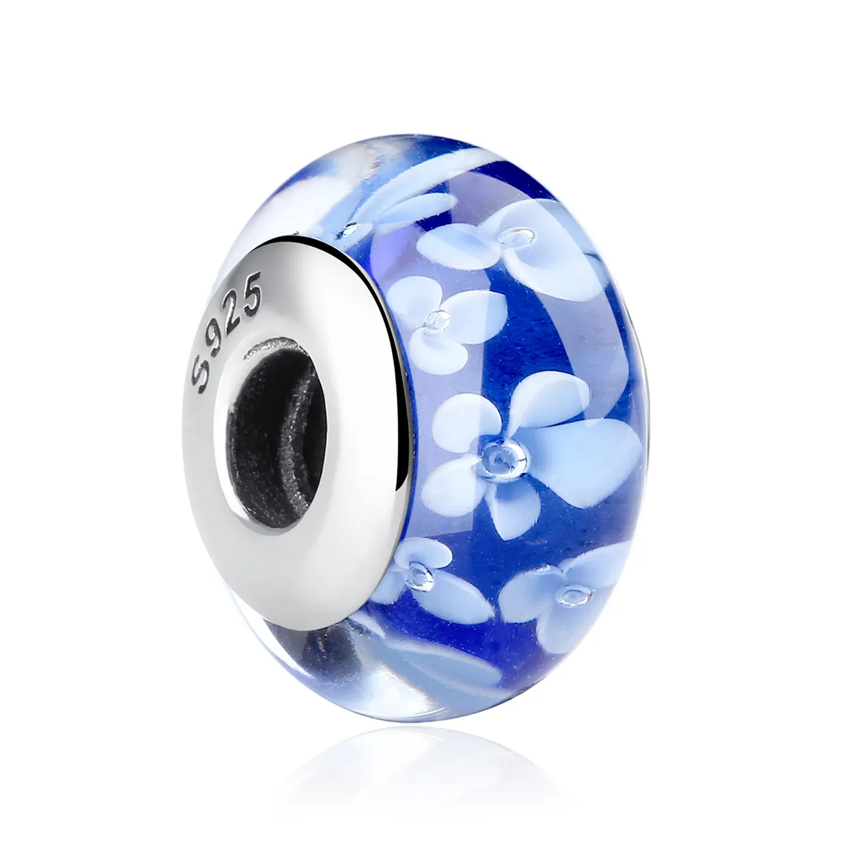 pandora stilul blue murano glass white flowers charm scz006