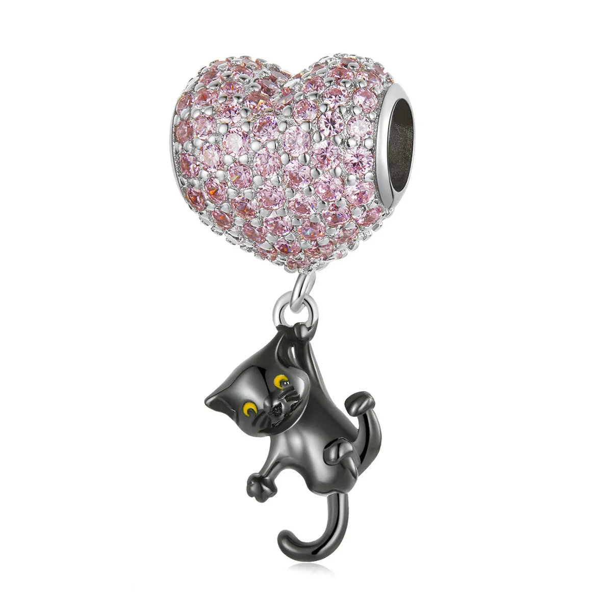 pandora style charm balon de dragoste cu pisică neagră scc2115