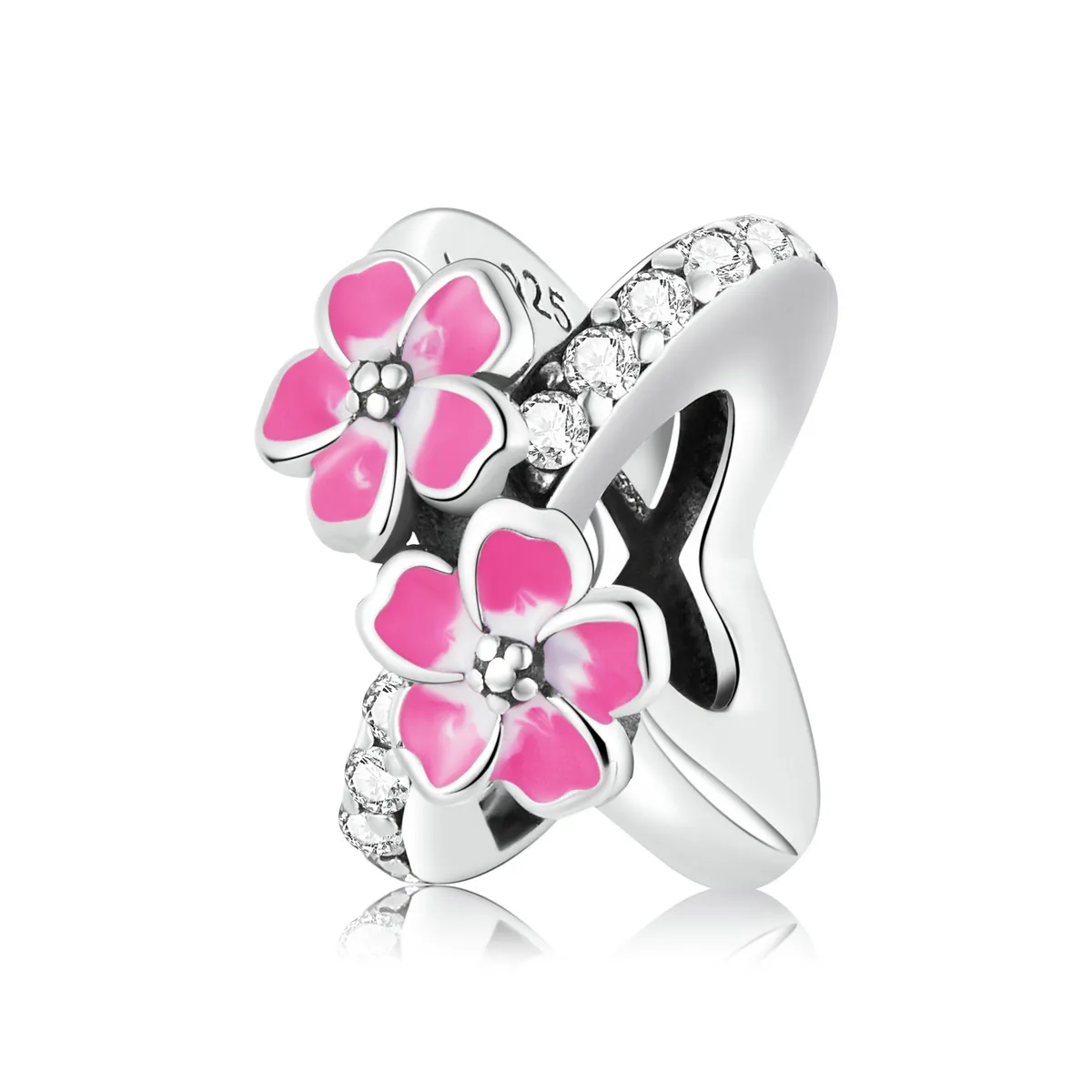 pandora style pandantiv spacer cu flori roz scc2139
