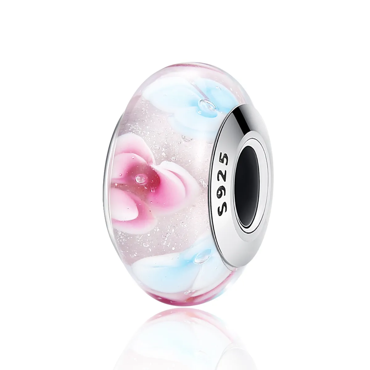 Pandora Style Pink Flowers Murano Glass Charm - SCZ056