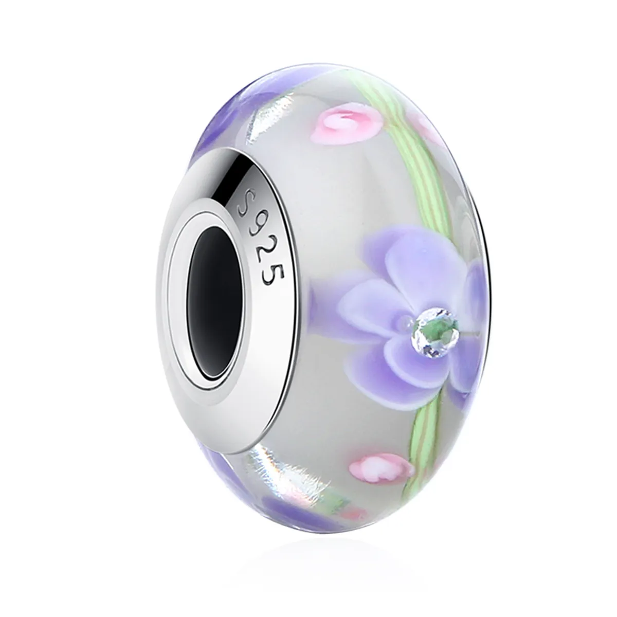 Pandora Style Wisteria Flowers Murano Glass Charm - SCZ019