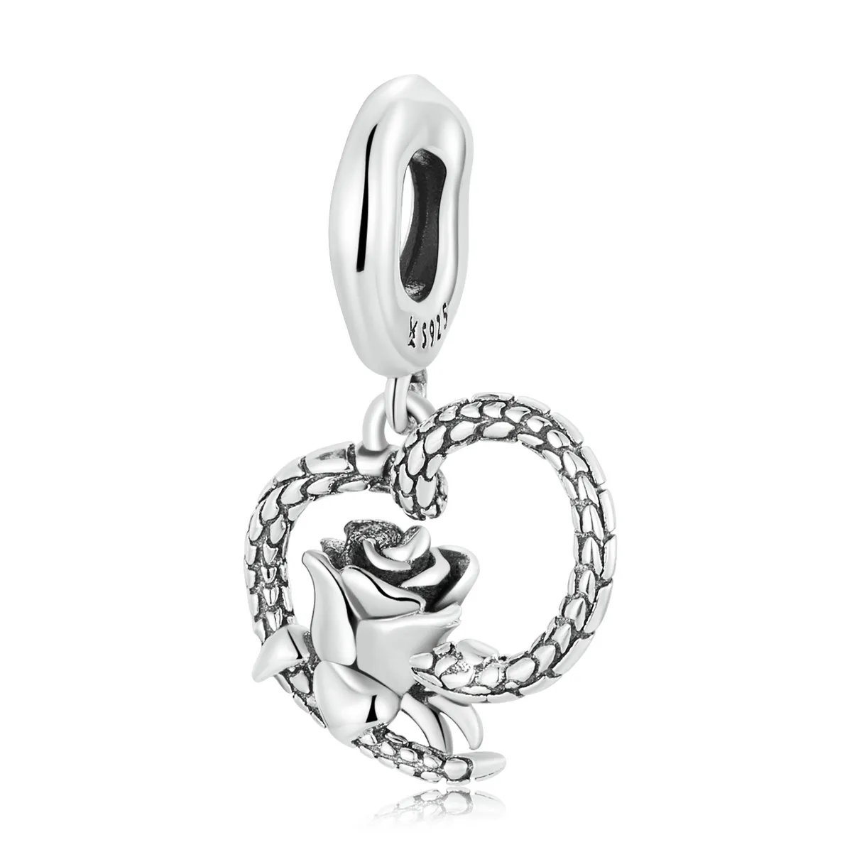 Pandora Style Snake and Rose Heart Dangle - SCC2134