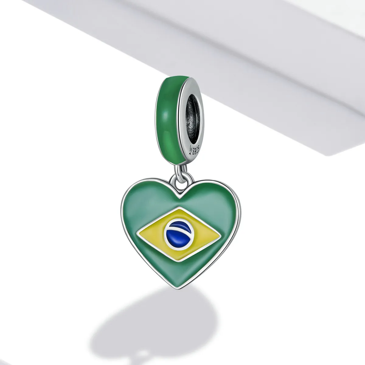Stilul Pandora Drapelul Braziliei cu Pandantiv în formă de Inimă Iubire - SCC2084