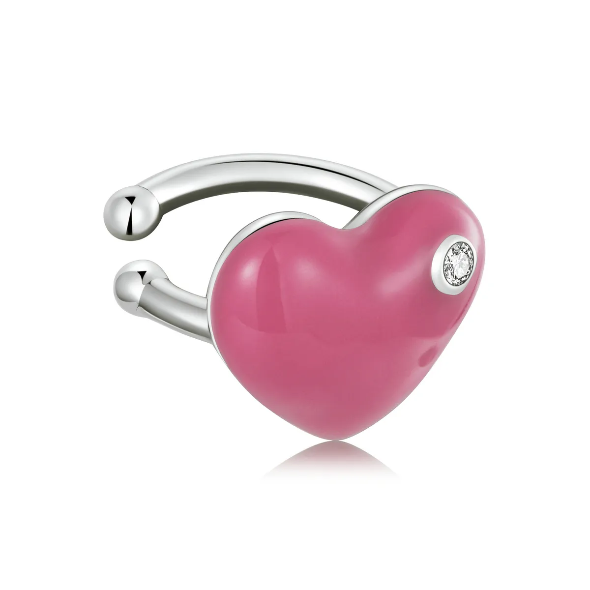 Stil Pandora clip pentru ureche cu inimă roșie - SCE1362