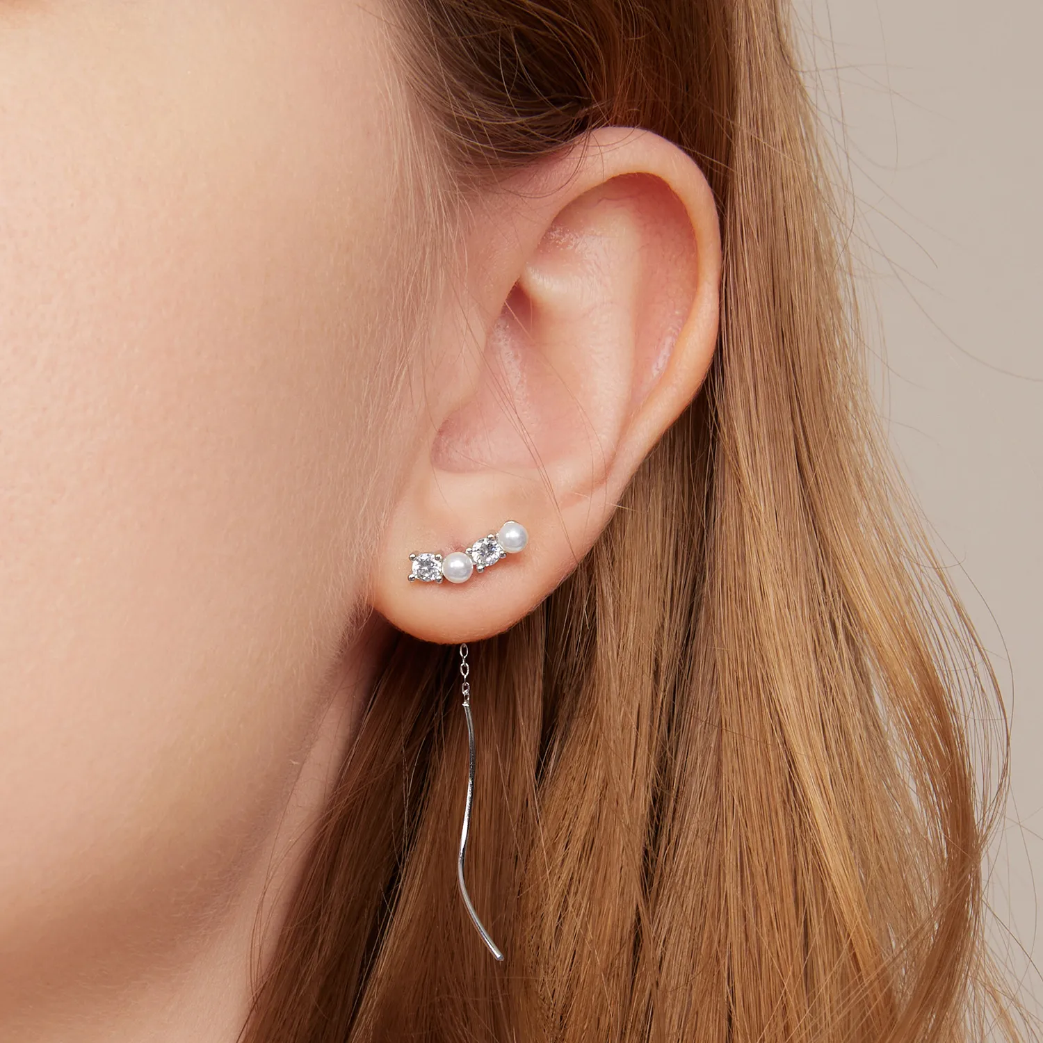 Pandora Style Bead Zircon Hanging Earrings - SCE1448