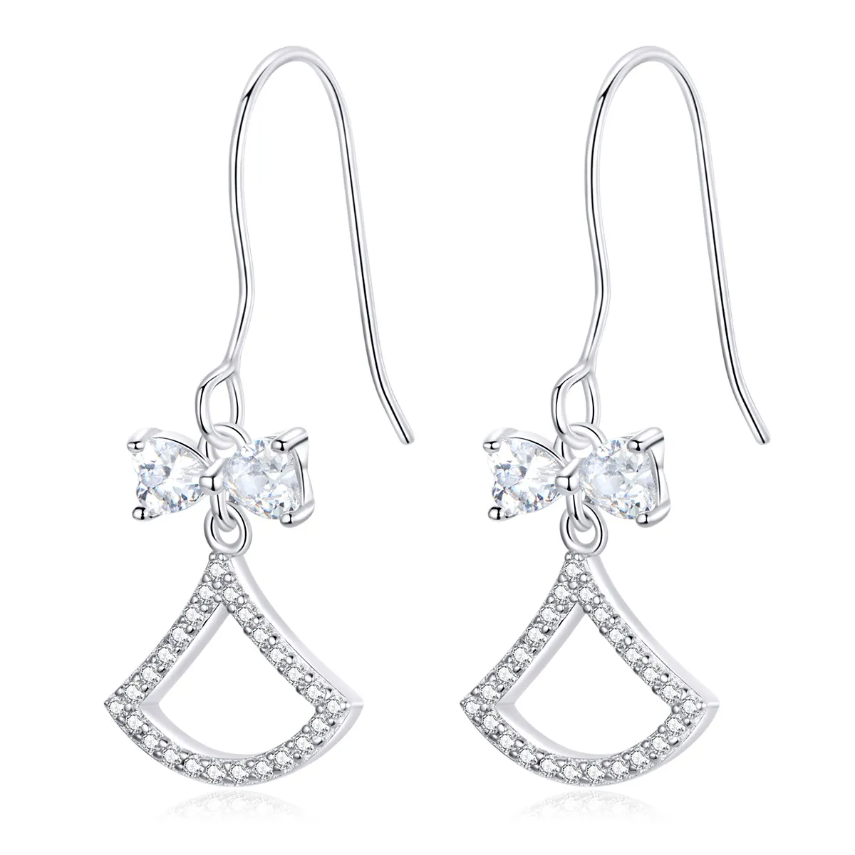Pandora Style Bow Scalloped Hanging Earrings - BSE281
