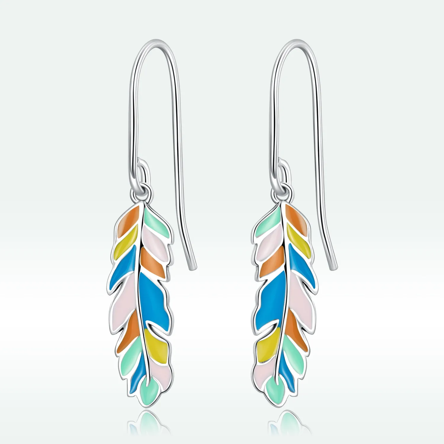 Pandora Style Colored Feathers Hanging Earrings - SCE1398