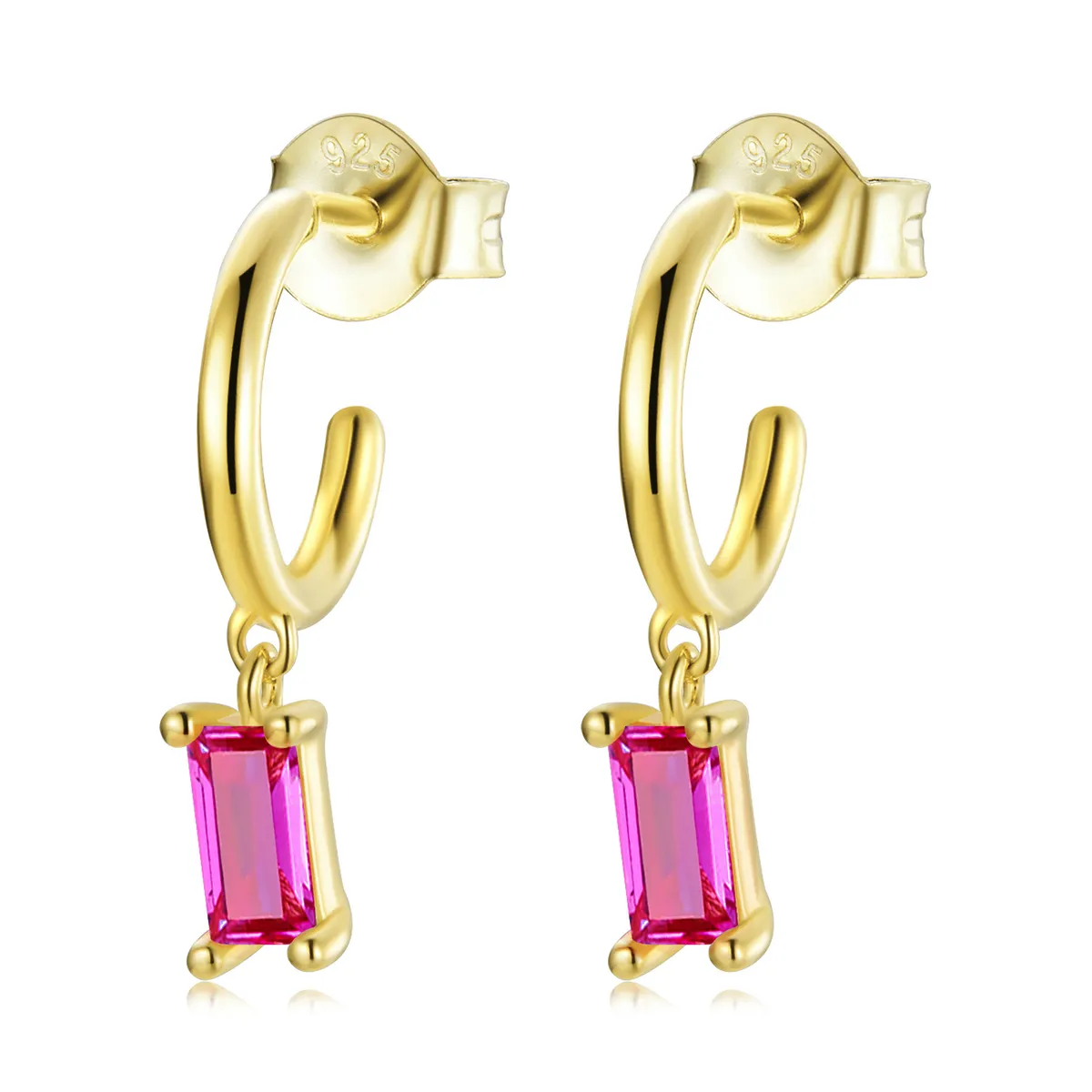 Pandora Style Colorful Cubic Zirconium - Pink Hanging Earrings - SCE1242-RD