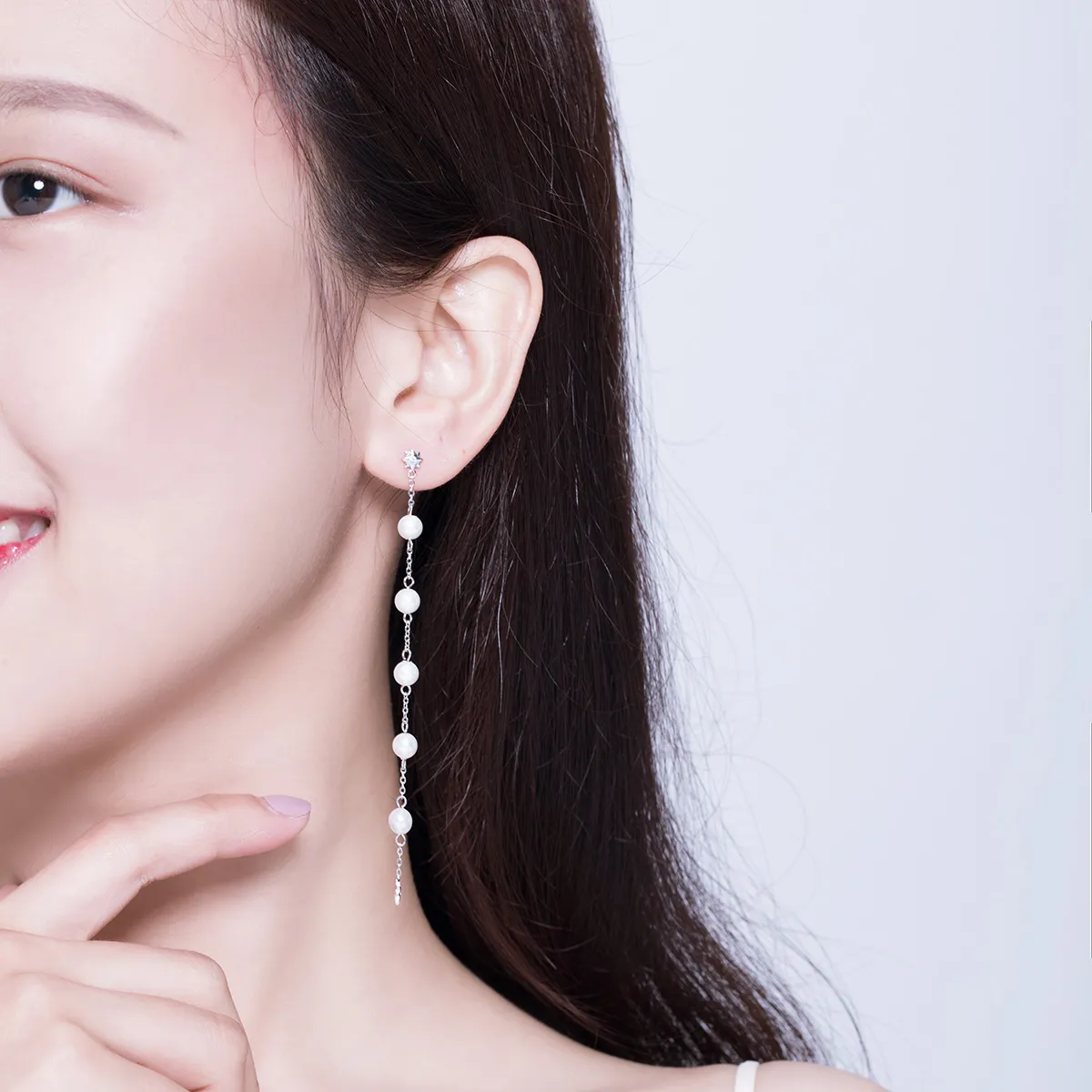 Pandora Style Pearl Tassel Hanging Earrings - BSE185