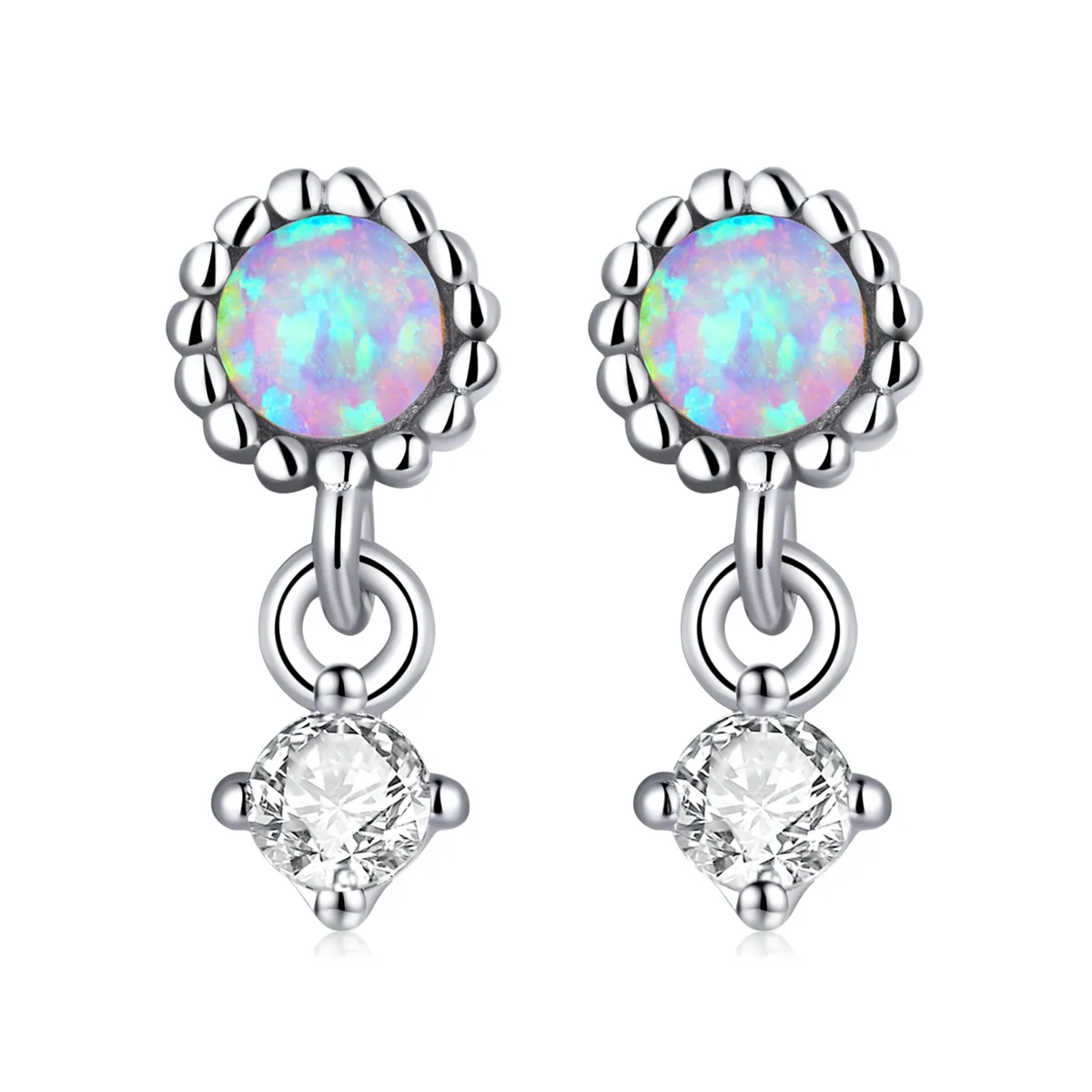 Pandora Style Simple Opal Hanging Earrings - SCE1382