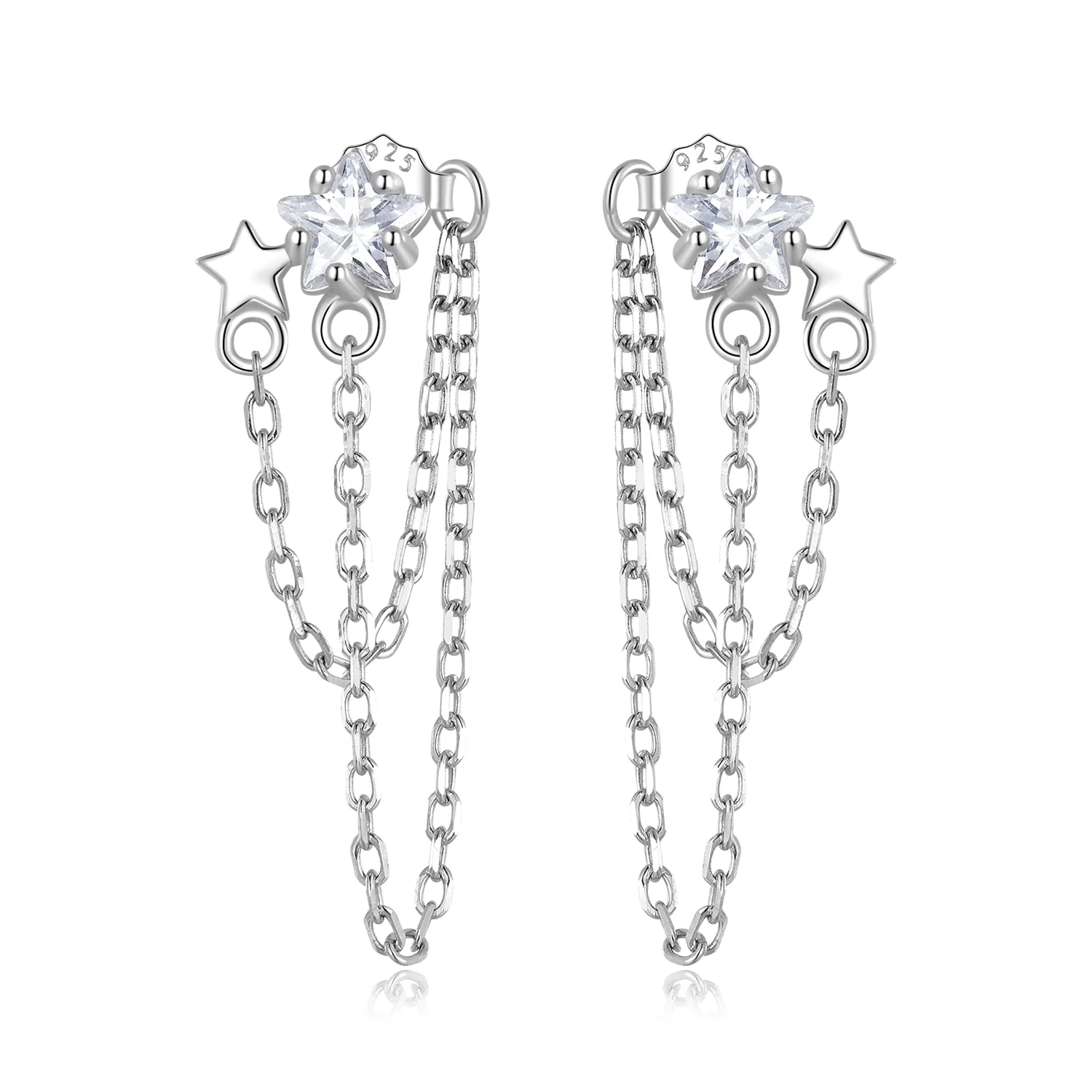Pandora Style Star Tassel Hanging Earrings - BSE709