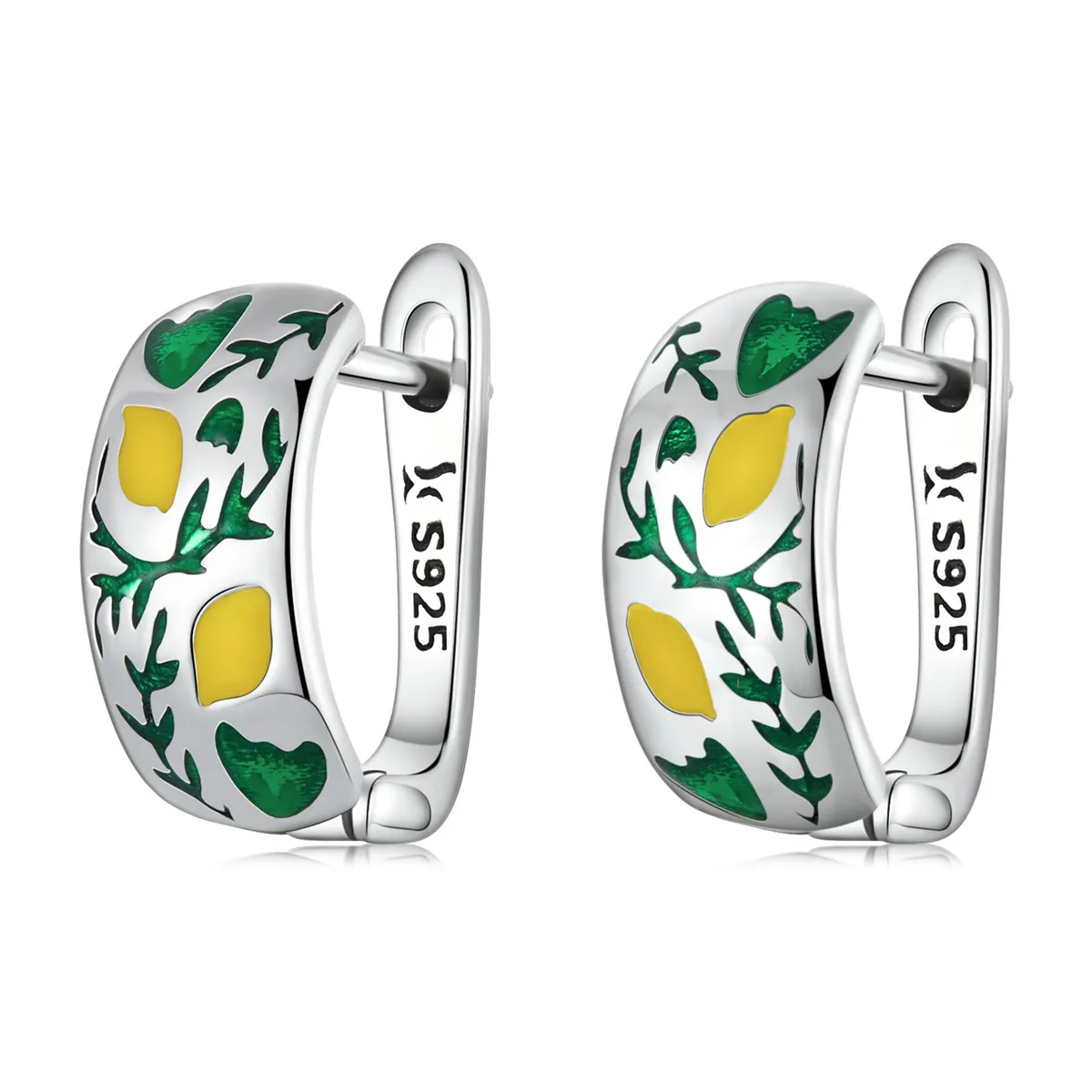 cercei cu cercel pandora stil frunză verde lămâie sce1376