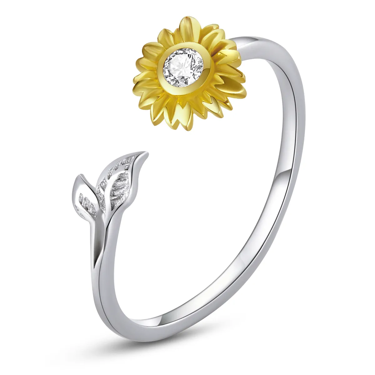 inel deschis cu floare de soare în stilul pandora bsr213