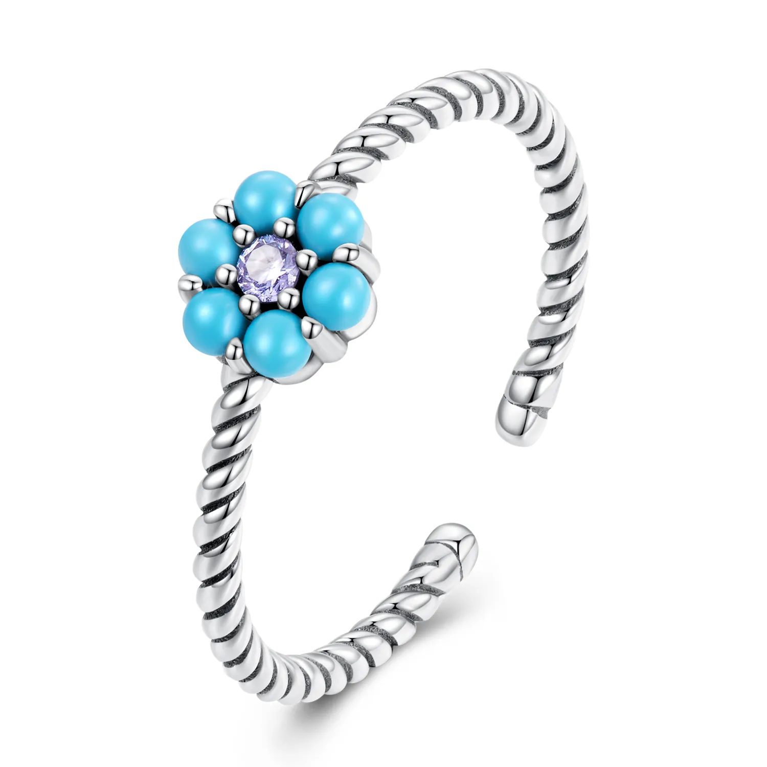 Inel deschis cu florete turcoaz în stil Pandora - SCR884