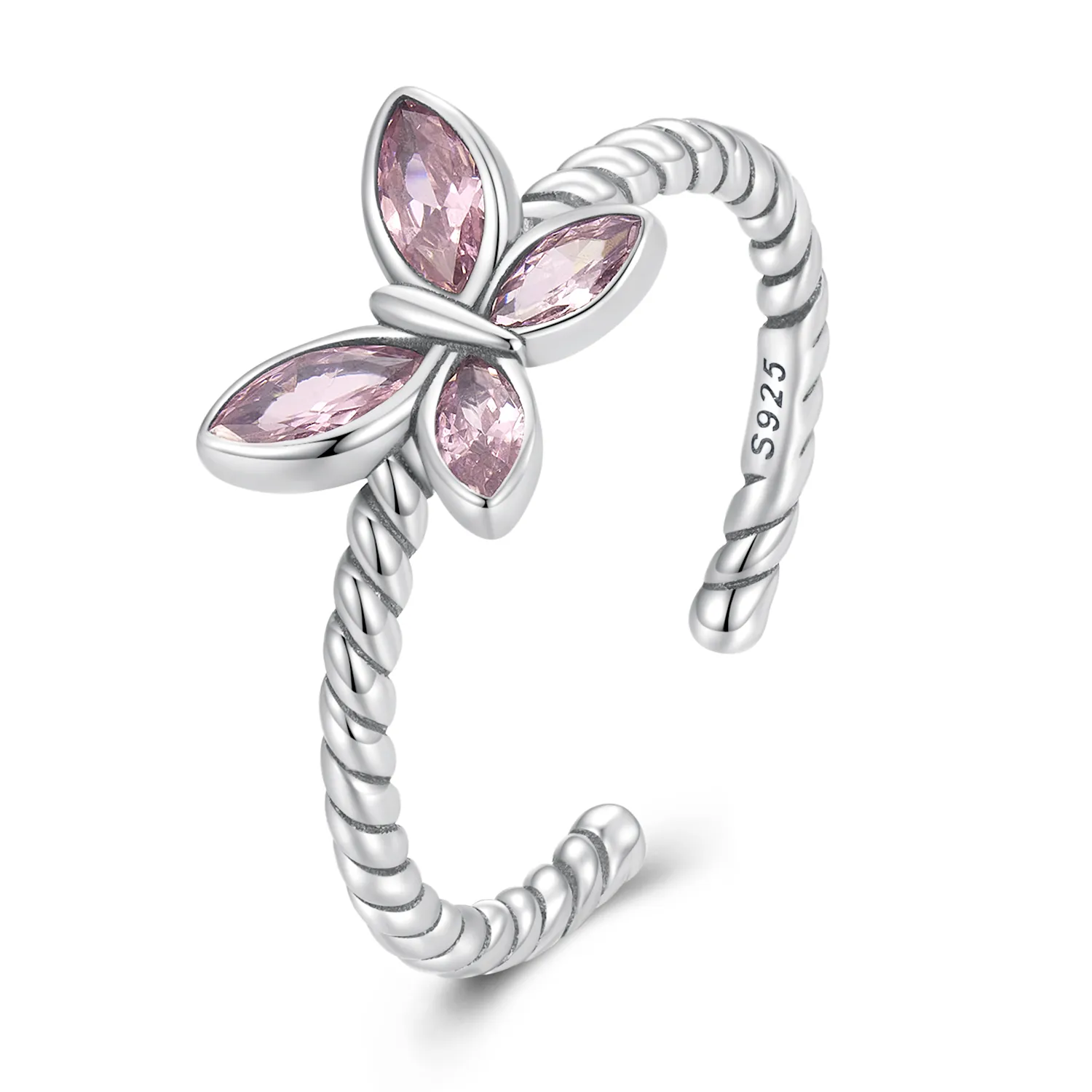 inel deschis cu fluture roz în stil pandora scr872