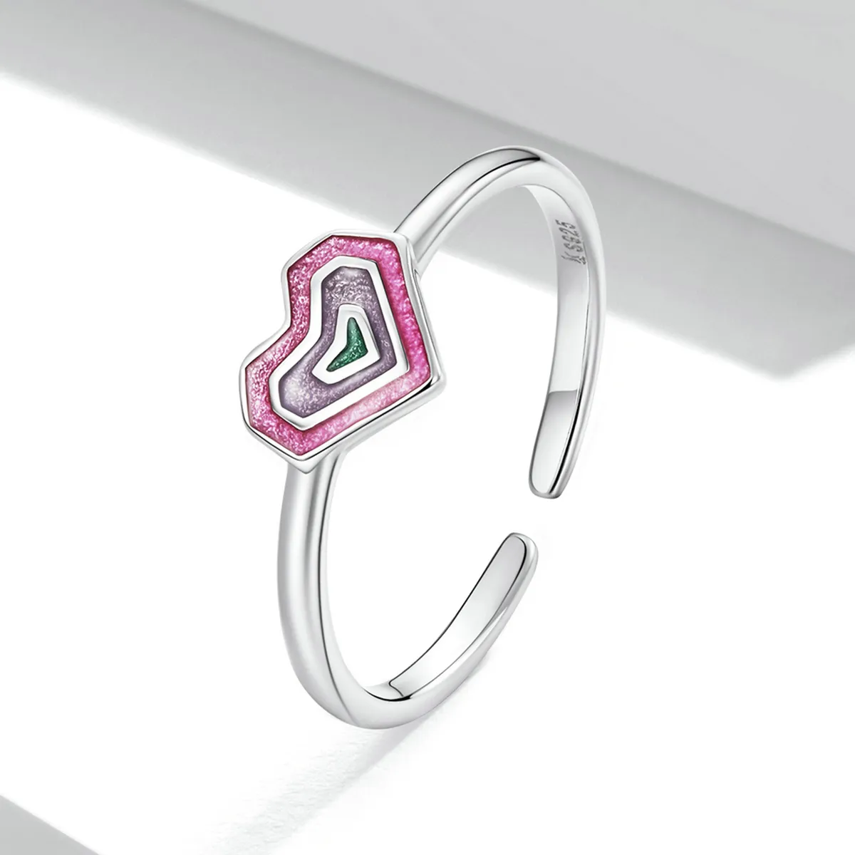 Inel deschis cu inimioare colorate în stilul Pandora - SCR775