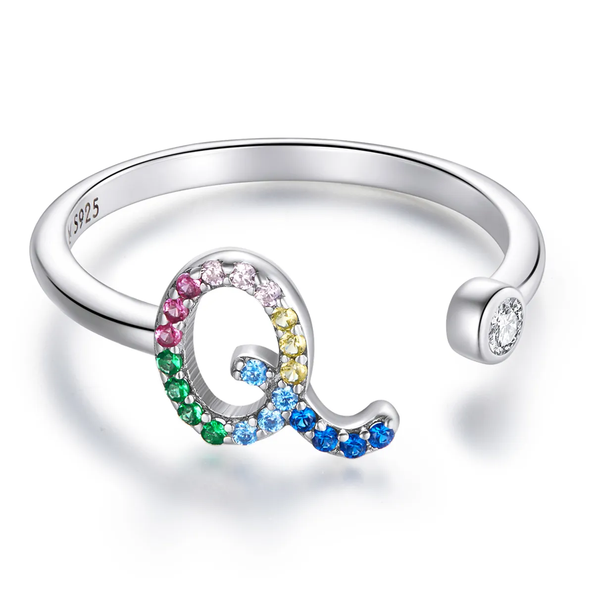 inel deschis cu litera q de stilul pandora colorat scr723 q