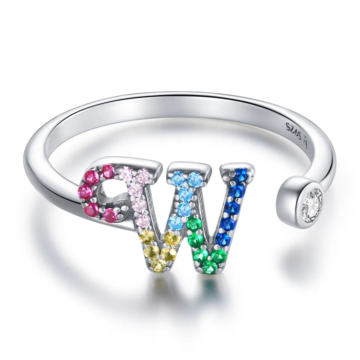 inel deschis cu litera w în stilul pandora cu lori vibrante scr723 w