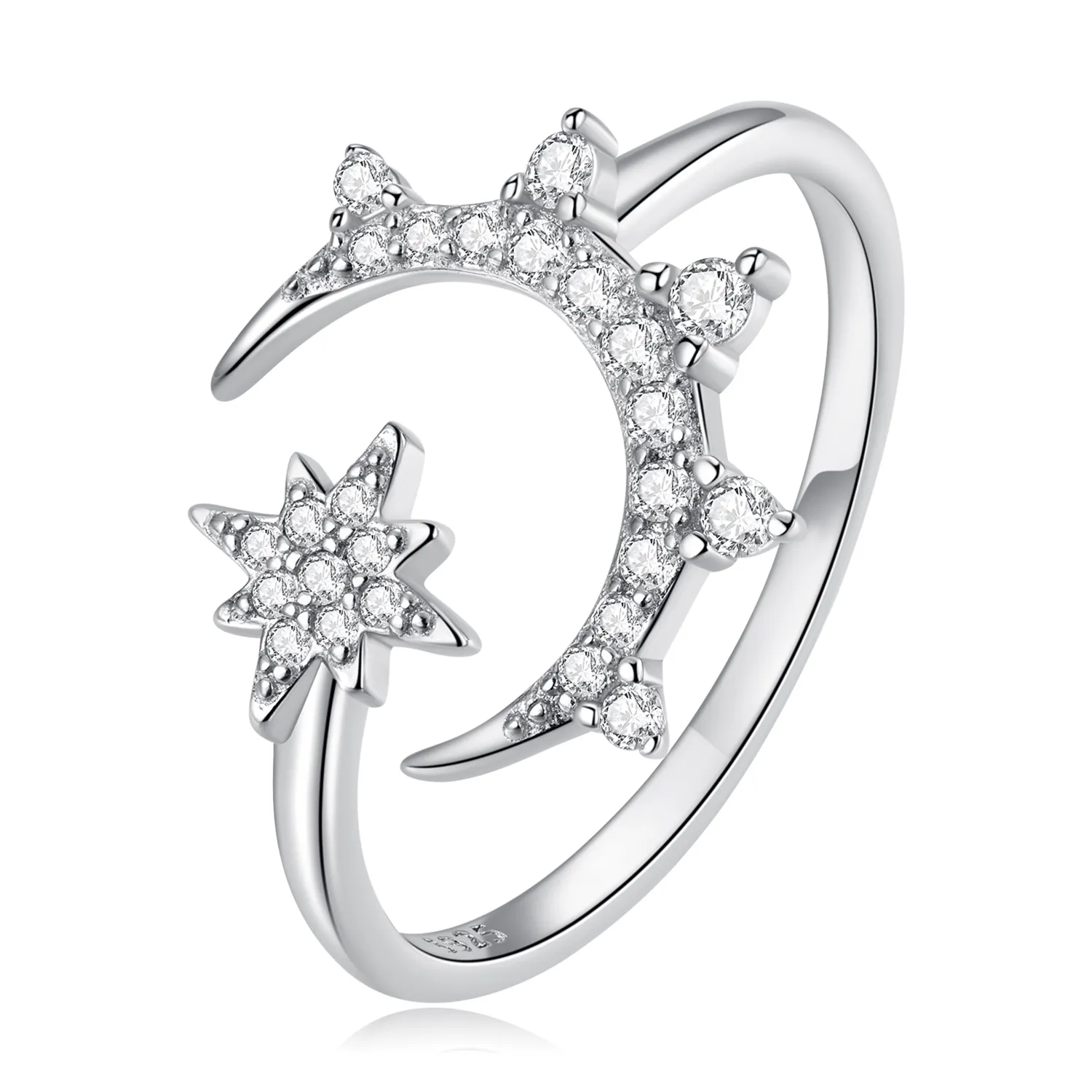 inel deschis cu model stil pandora cu lună și stele bsr300