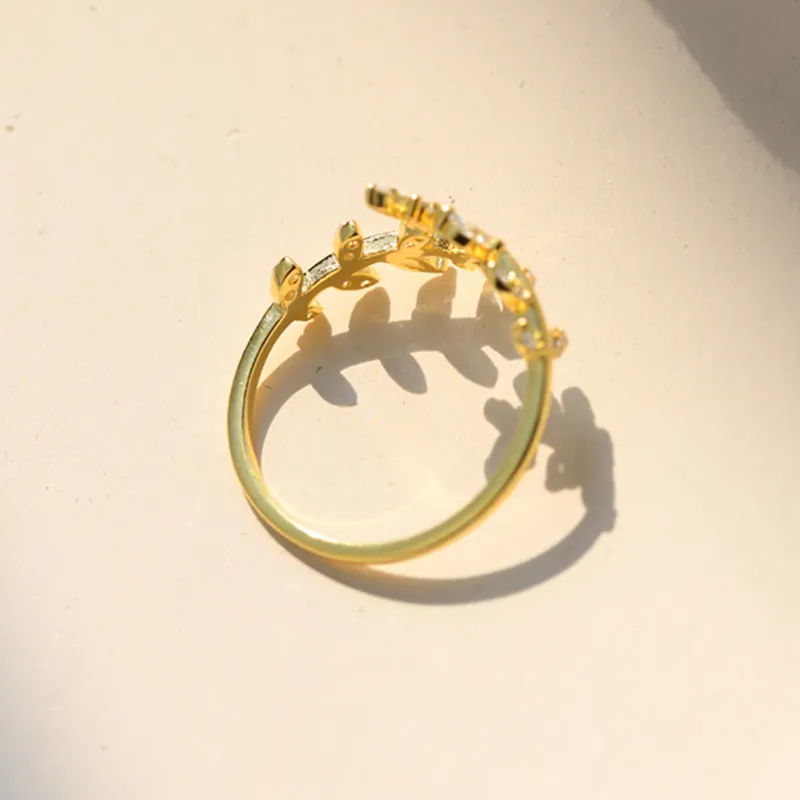 Inel deschis cu model subtil de frunze în stilul Pandora - BSR241-B