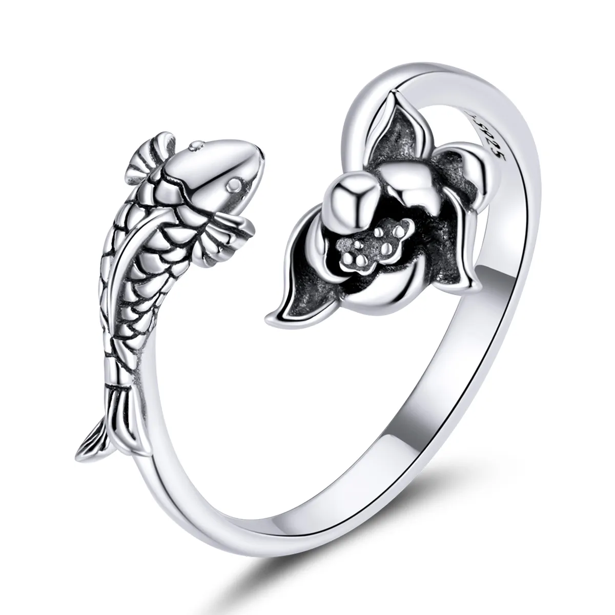Inel deschis cu model în stil Pandora, cu motive de pești Koi și volane - BSR201