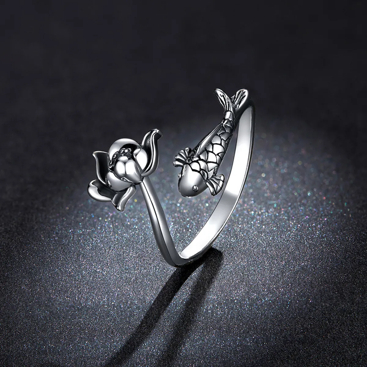 Inel deschis cu model în stil Pandora, cu motive de pești Koi și volane - BSR201