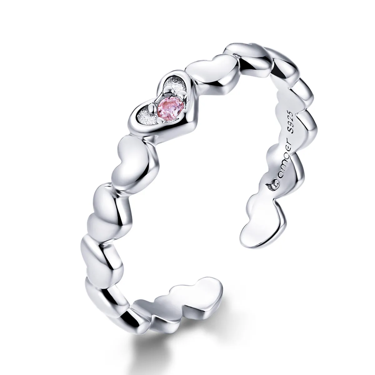 inel deschis cu oglindă în formă de inimă în stilul pandora bsr100