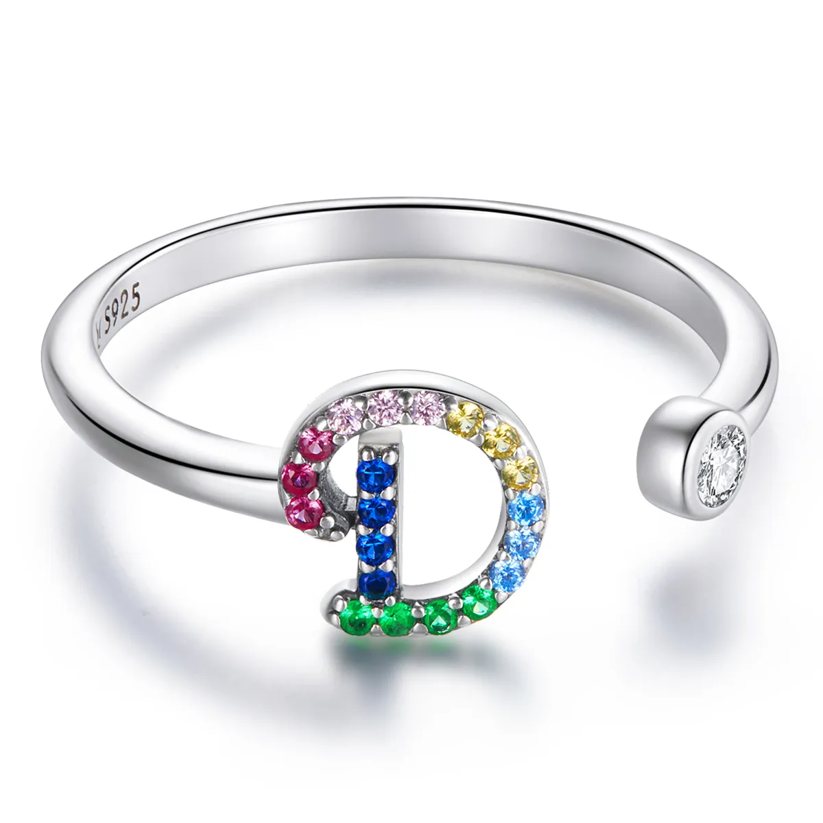 inel deschis de tip pandora cu litera d colorată scr723 d
