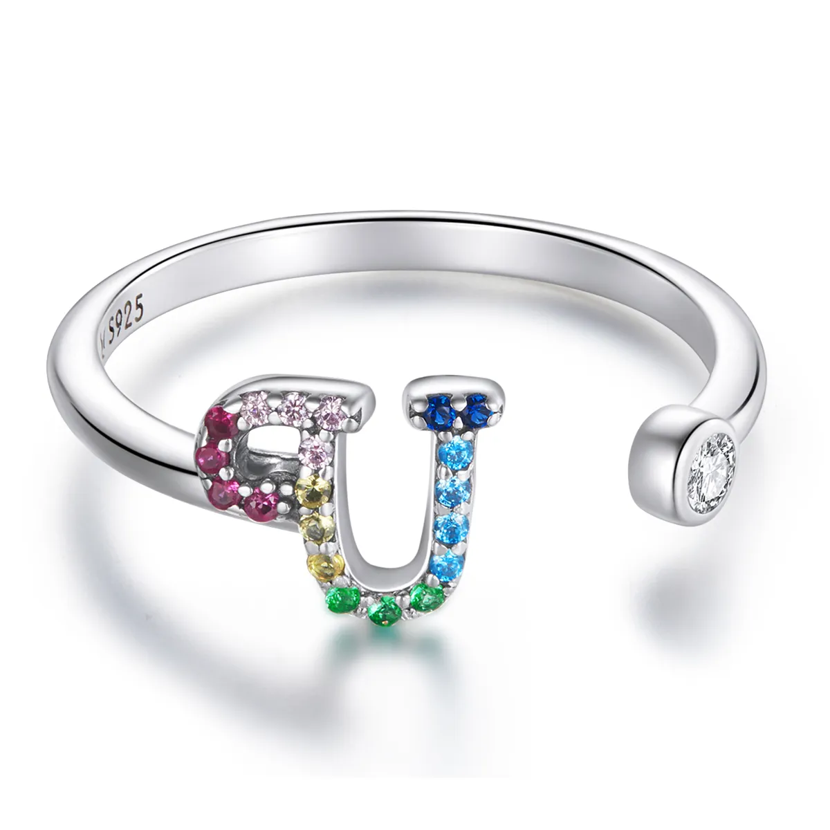 inel deschis de tip pandora cu litera u colorat scr723 u