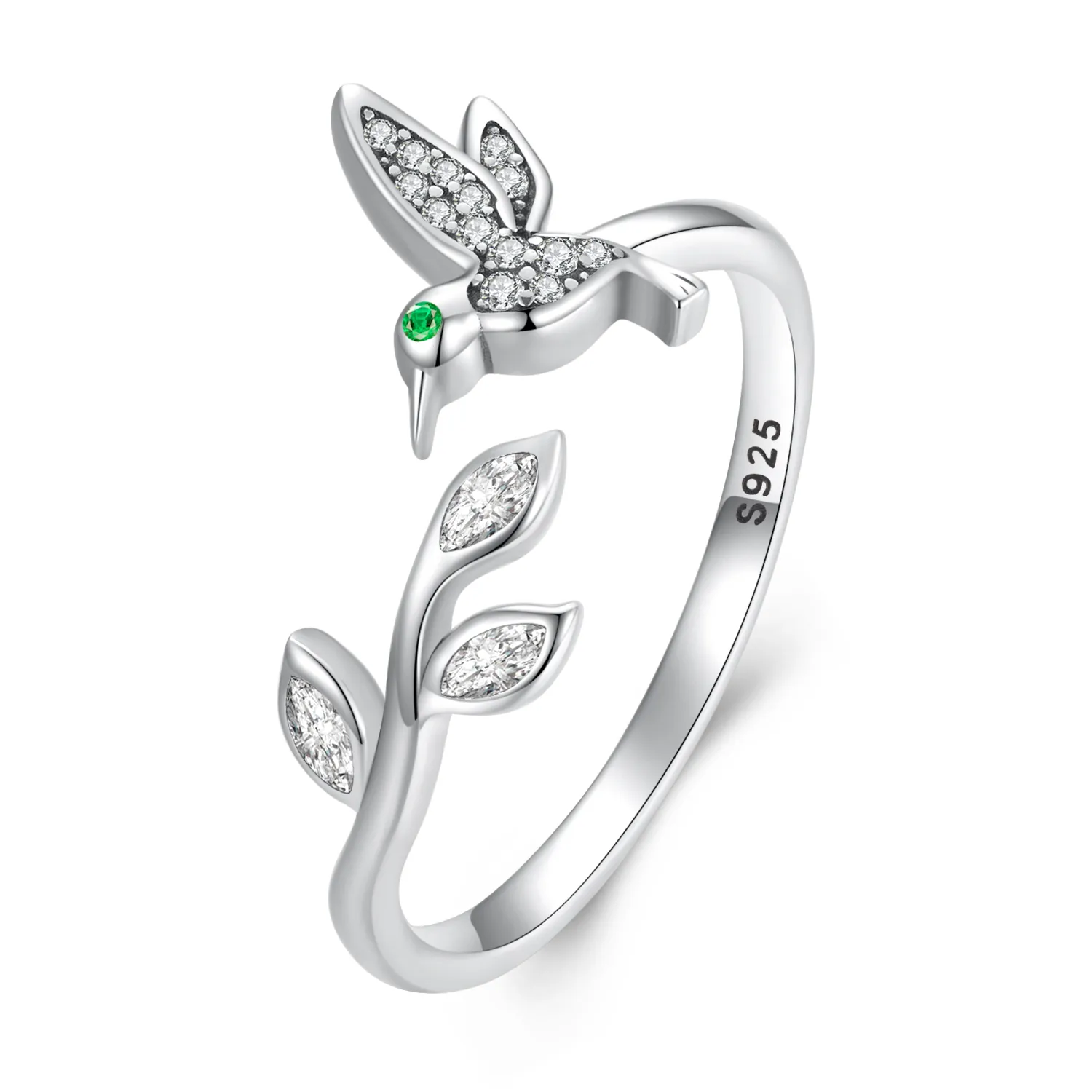 inel deschis de tip pandora cu pasăre colibri scr871