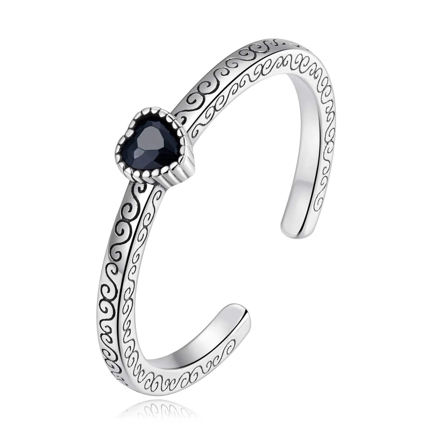 Inel deschis vintage cu zirconiu negru în stil Pandora - SCR878