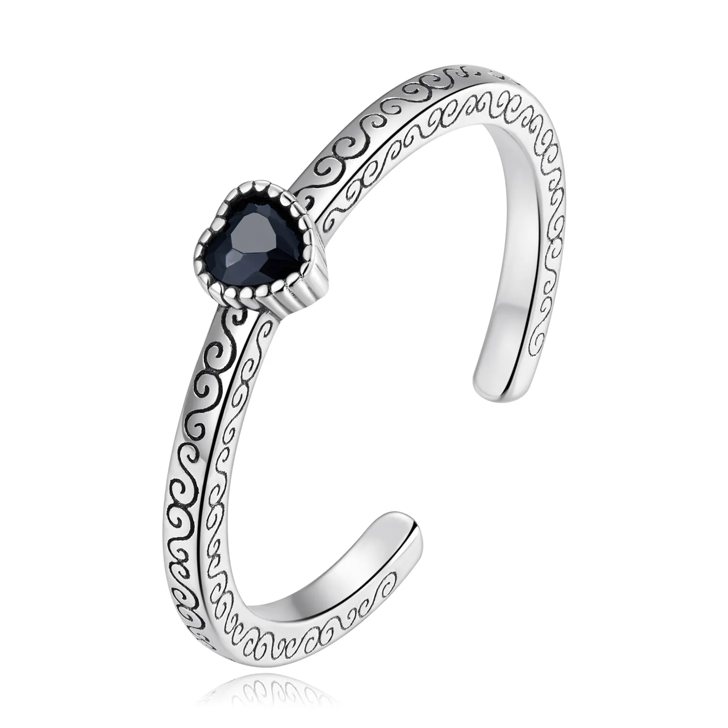 inel deschis vintage cu zirconiu negru în stil pandora scr878
