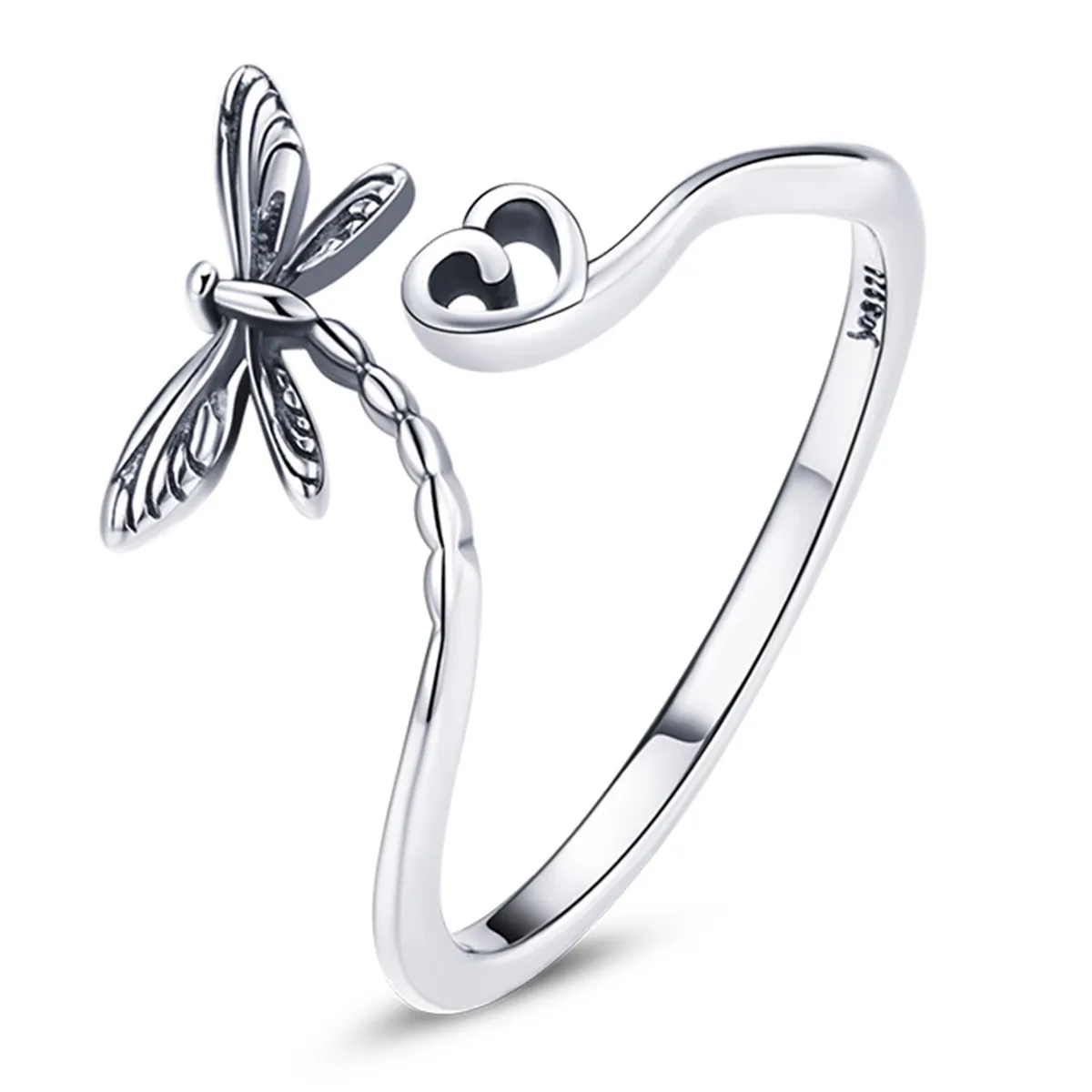 Inel deschis în stil Pandora cu libelulă iubire - SCR734