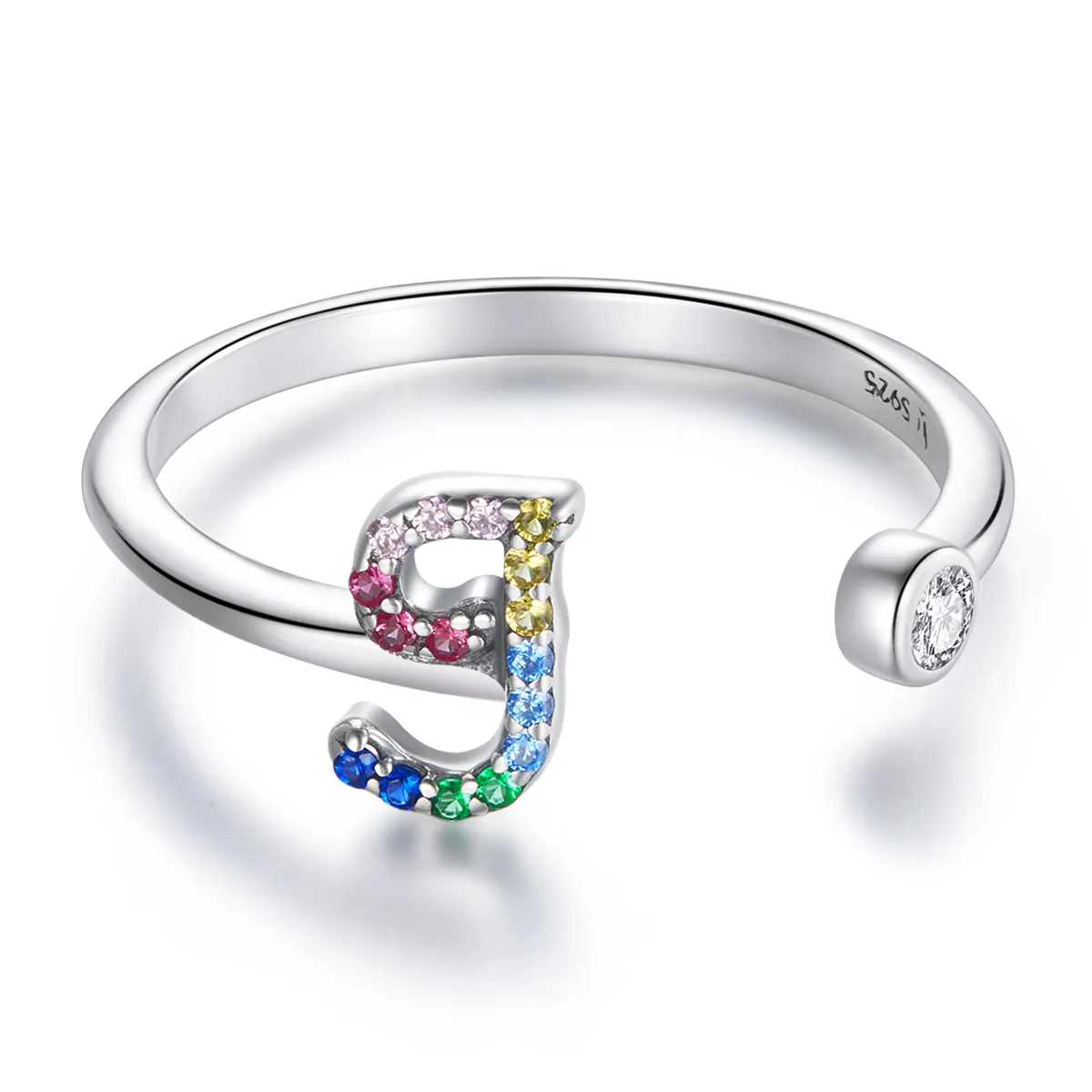 inel deschis în stil pandora cu litera j colorată scr723 j