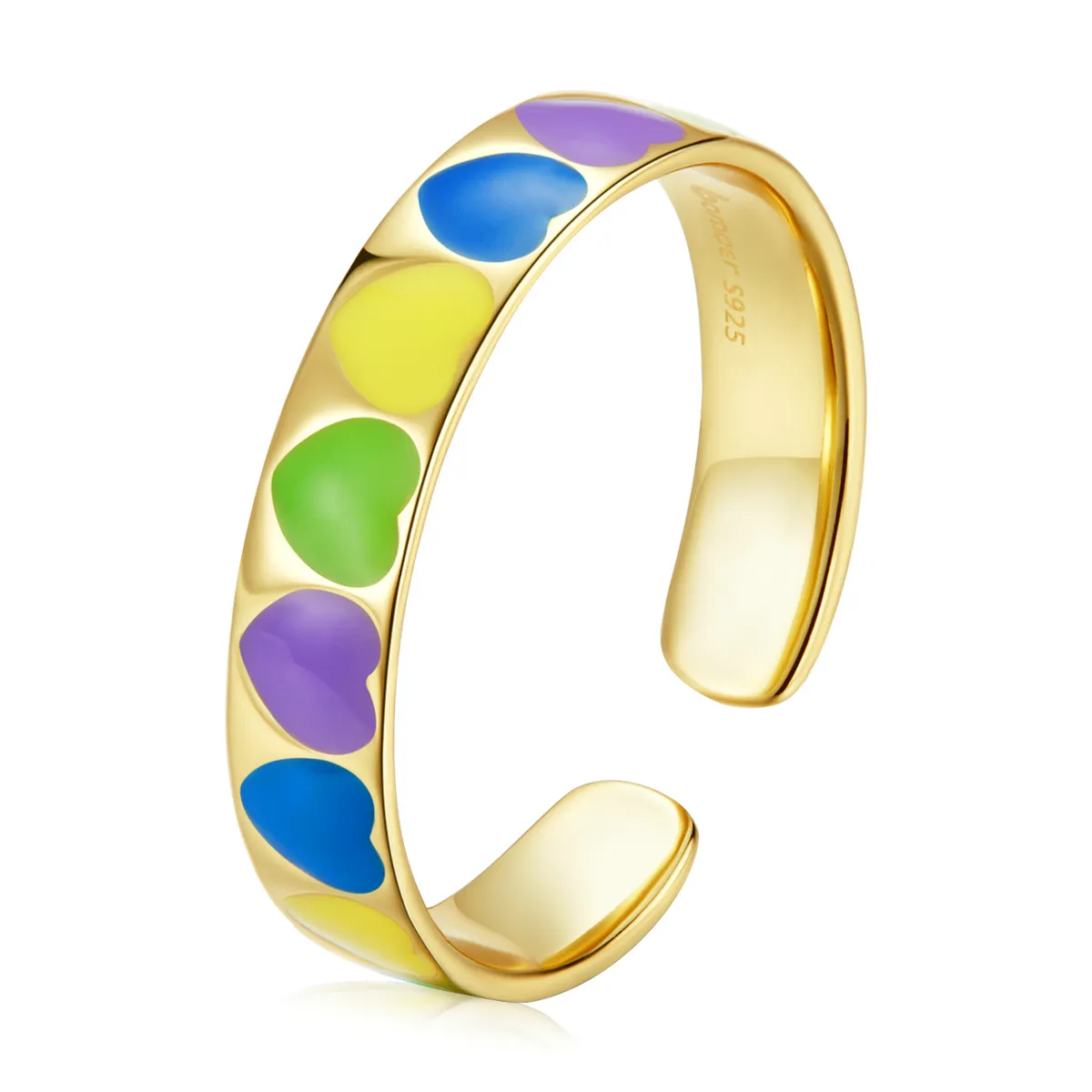 Pandora Style Colorful Hearts Open Ring - BSR222