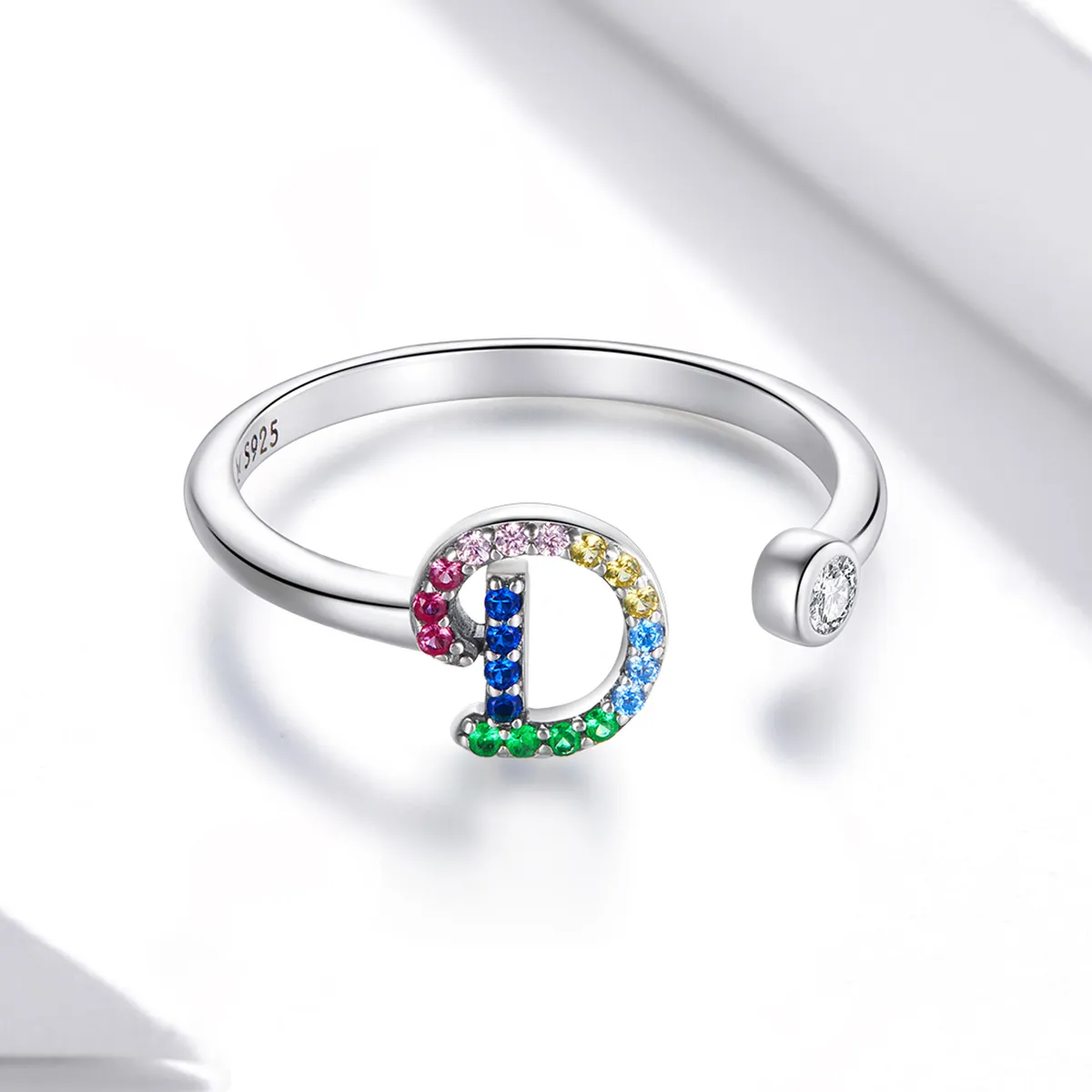 Pandora Style Colorful Letter-D Open Ring - SCR723-D