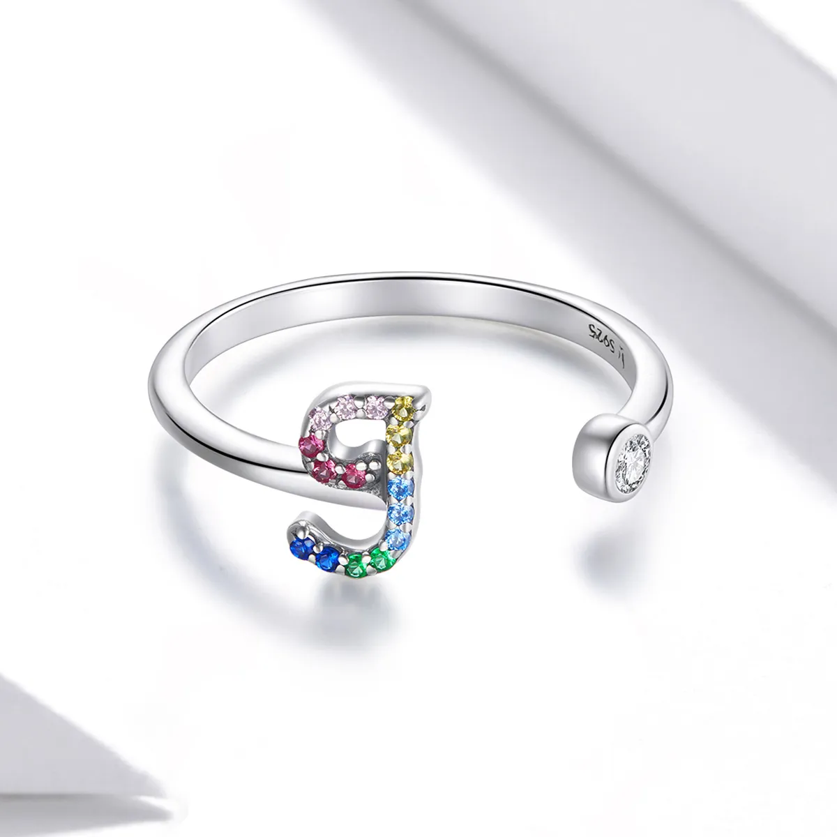 Pandora Style Colorful Letter-J Open Ring - SCR723-J