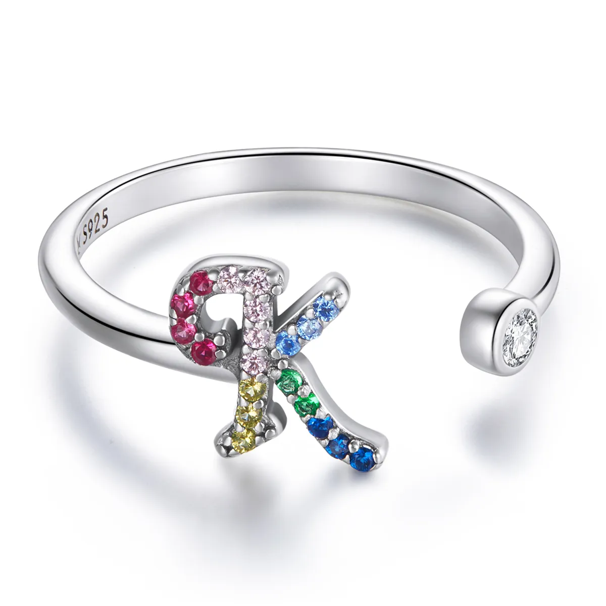 Pandora Style Colorful Letter-K Open Ring - SCR723-K