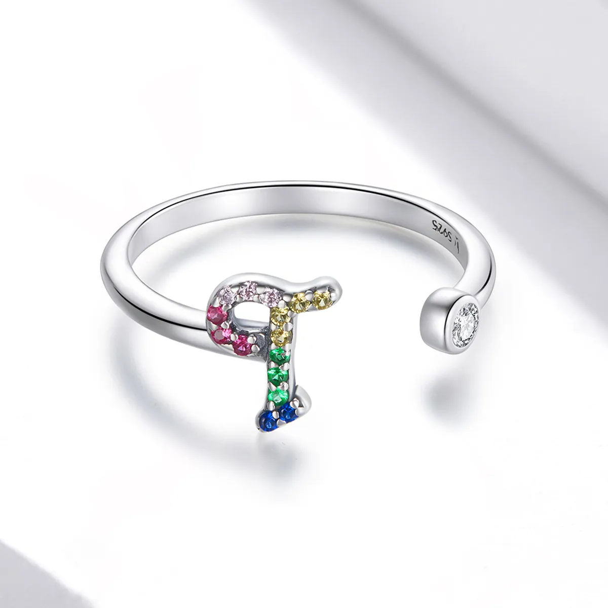 Pandora Style Colorful Letter-T Open Ring - SCR723-T