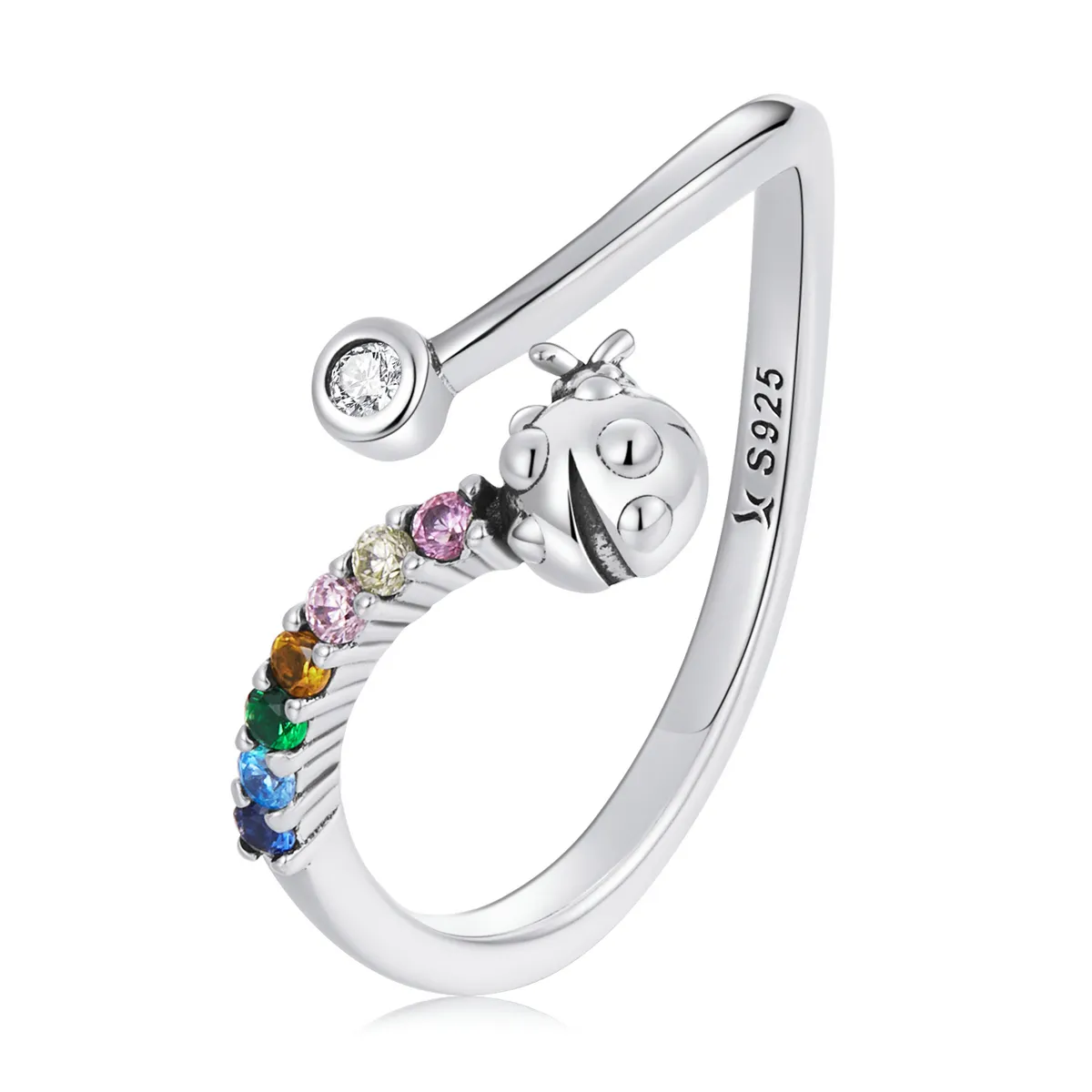 Pandora Style Colorful Zirconium Ladybug Open Ring - SCR785
