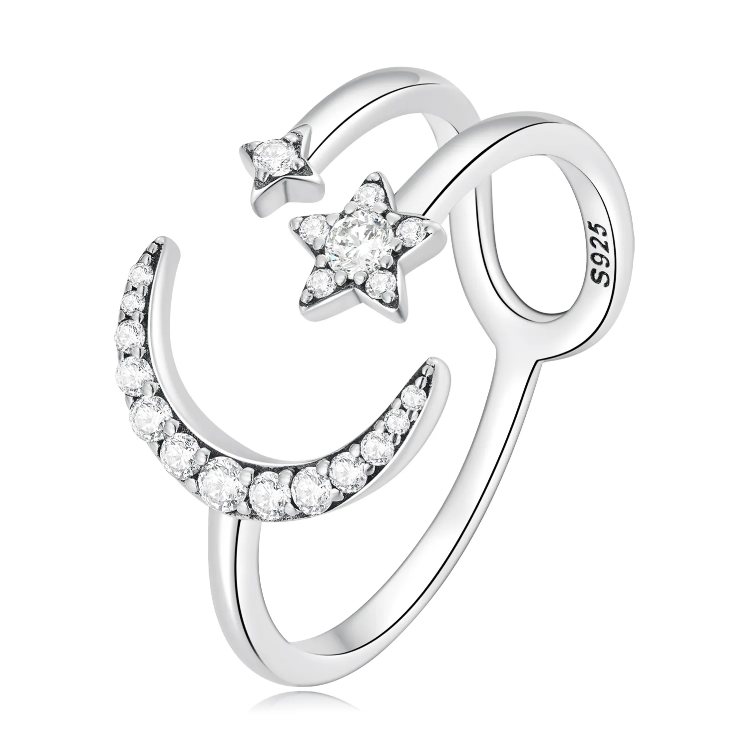 Pandora Style Moon and Stars Open Ring - BSR305