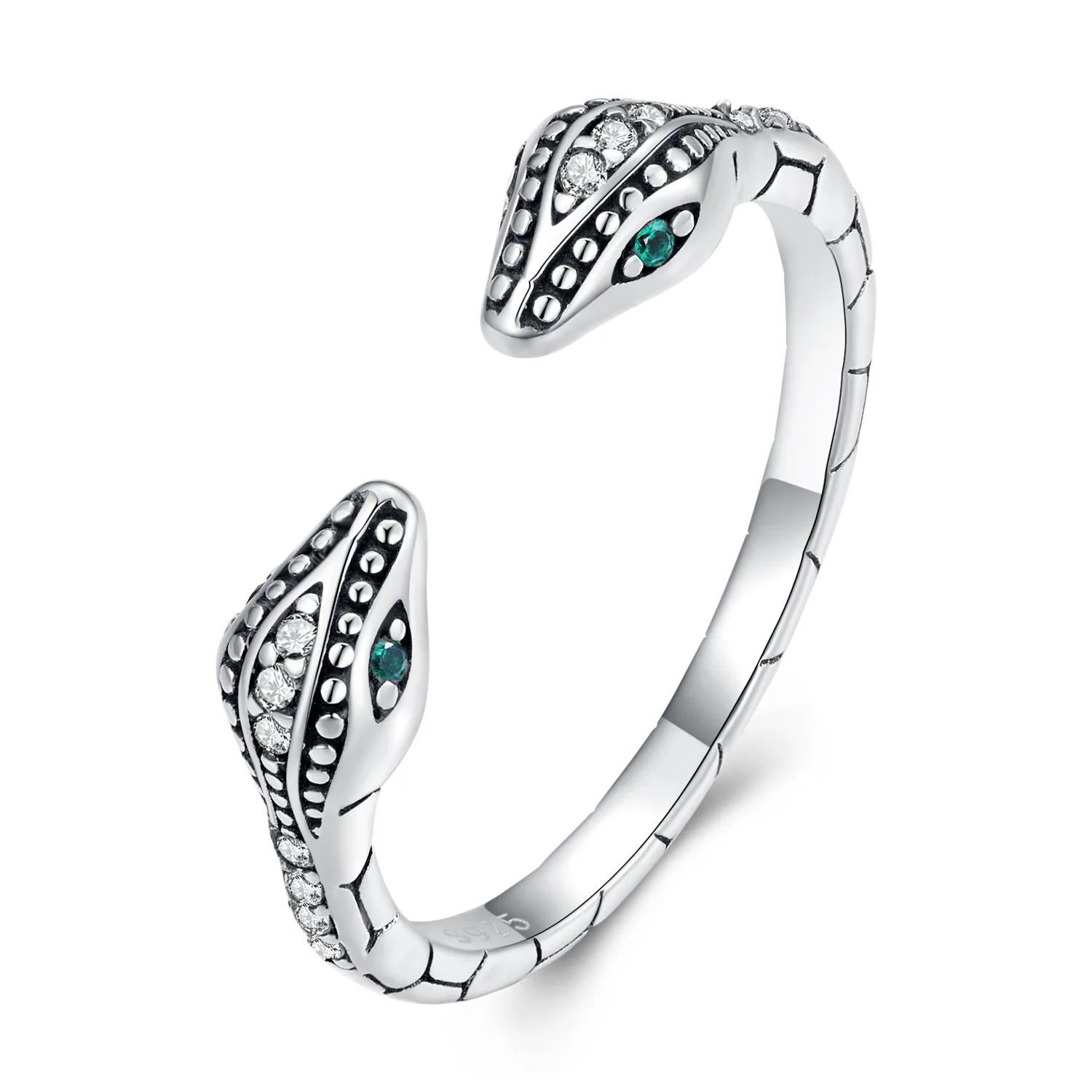 Pandora Style Two-Headed Snake Open Ring - BSR317