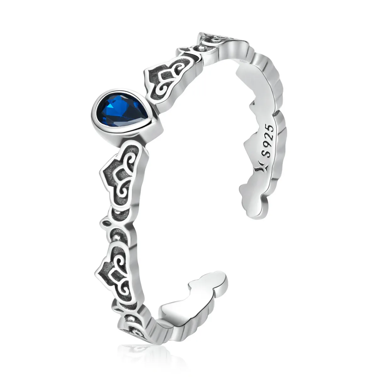 stil pandora model vintage inel deschis cu picătură de piatră albastră scr767