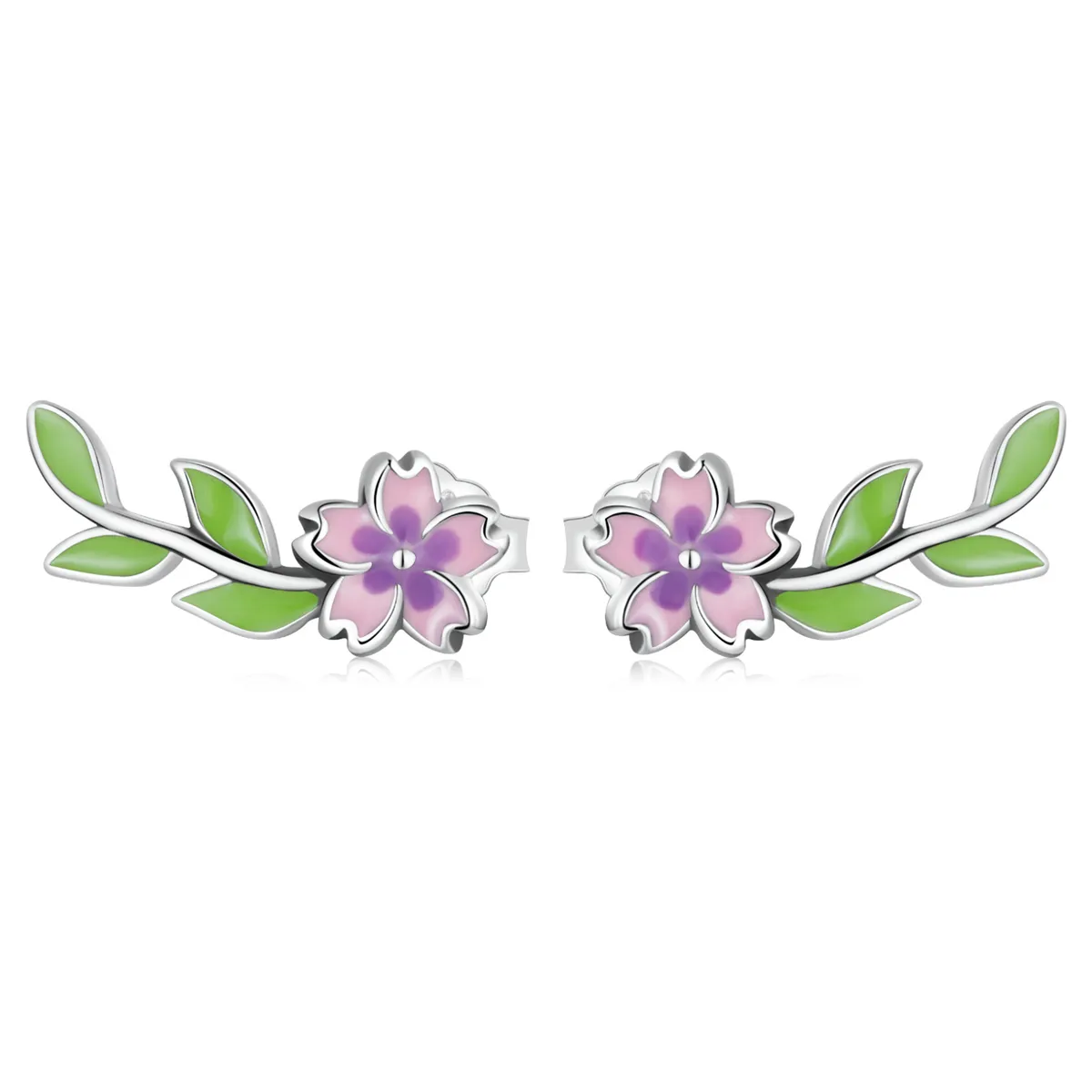 Cercei cu șuruburi în stil Pandora, în formă de flori și frunze - SCE1391